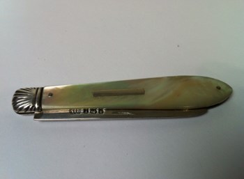 1891 Mother of Pearl Silver bladed folding fruit knife.