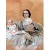 PASTEL & GOUACHE VICTORIAN PORTRAIT PAINTING OF MOTHER HOLDING YOUNG CHILD.