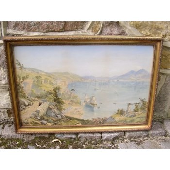 VICTORIAN PRINT OF THE BAY OF NAPLES AFTER AN ORIGINAL WATERCOLOUR PAINTING.