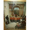 VICTORIAN COLOURED PRINT UNDER GLASS OF A CHILDRENS BRASS BAND.