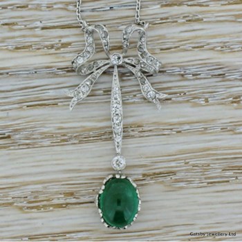 Edwardian Emerald & Old Cut Diamond Bow Necklace, circa 1910