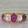 Victorian 1.74 Carat Ruby & 1.30 Carat Diamond Five Stone Ring, circa 1850