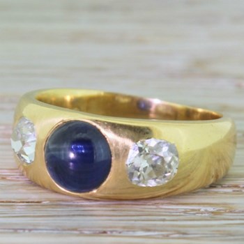 Victorian Cabochon Sapphire & Old Cut Diamond Band Ring, circa 1880