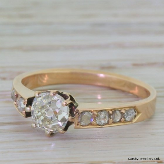 Victorian 0.75 Carat Old Cut Diamond Rose Gold Engagement Ring, circa 1900