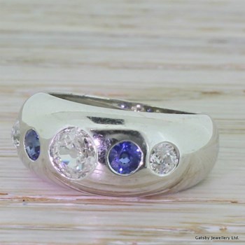 Victorian 0.95 Carat Old Cut Diamond & Sapphire Band Ring, circa 1890