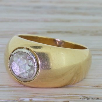 Georgian 0.90 Carat Rose Cut Diamond Gypsy Ring, circa 1800