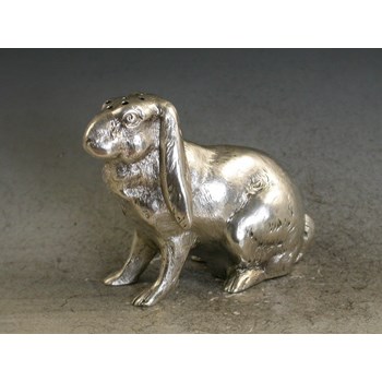 Victorian Cast Novelty Silver Pepper made in the form of an English Lop Eared Rabbit