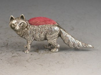 Edwardian novelty silver Fox Pin Cushion - By Levi & Salaman, Birmingham, 1905