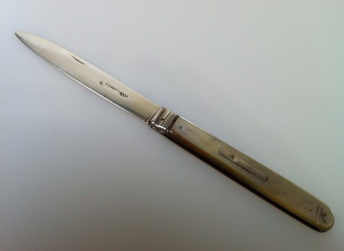 1833 Mother of Pearl Silver bladed folding fruit knife.