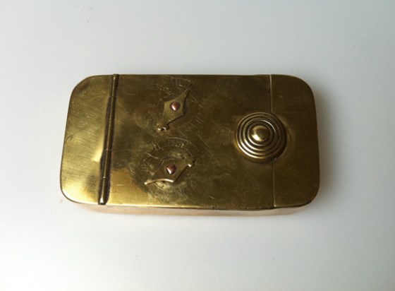 Antique 1820 brass 2 dial puzzle snuff box.
