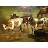 18TH CENTURY OIL PAINTING BY THOMAS PRITT ENGLISH SCHOOL OF CATTLE WATERING 50 X 61 INS.