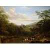 18TH CENTURY OIL PAINTING BY THOMAS PRITT ENGLISH SCHOOL OF CATTLE WATERING 50 X 61 INS.