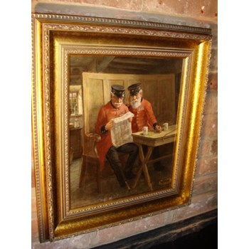 OIL PORTRAIT PAINTING ON CANVAS OF CHELSEA PENSIONERS BY DAVID W.HADDON (1884-1911).