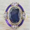 Victorian 5.50 Carat Sapphire, Diamond & Enamel Ring, circa 1880