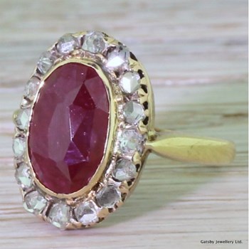 Victorian 4.00 Carat Ruby & Rose Cut Diamond Cluster Ring, circa 1870