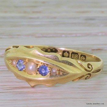 Victorian Sapphire & Pearl Five Stone Ring, circa 1895