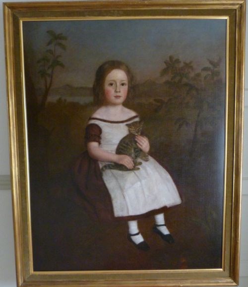 Portrait of a Young Girl and Her Pet Cat c.1850; English School.