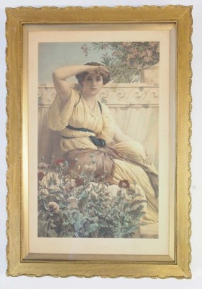 Large Antique Framed Print After John William Godward [British 1861-1922]